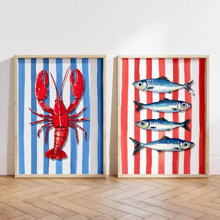 Retro Blue Sardine Canvas Poster