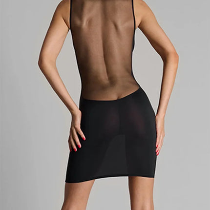 Sheer Mesh Deep V Mini Dress