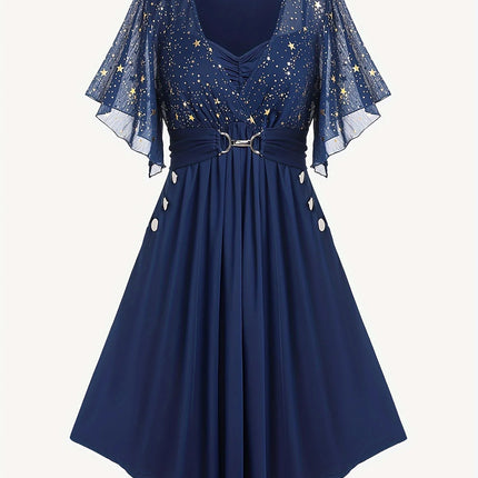Star Print Pleated Dress