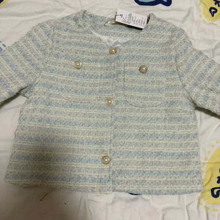 Women's Blue Plaid Tweed Jacket