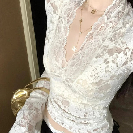 Women's Sheer Lace V-Neck Top