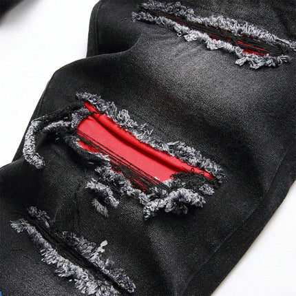 Men’s Ripped Patchwork Black Jeans