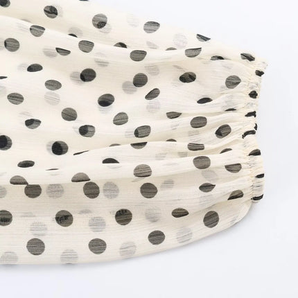 Polka Dot High-Collar Blouse