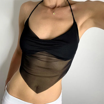 Women's Mesh Halter Crop Top