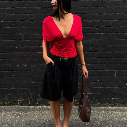 Women's V-Neck Backless Crop Top