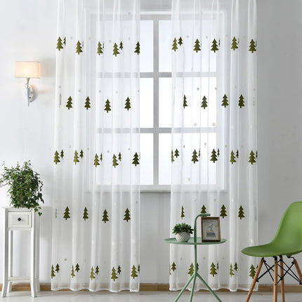 Christmas Tree Embroidered Sheer Curtain