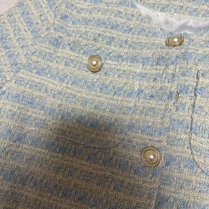 Women's Blue Plaid Tweed Jacket