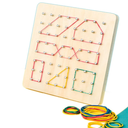 Montessori Rubber Band Pattern Board with Shape Cards for Kids