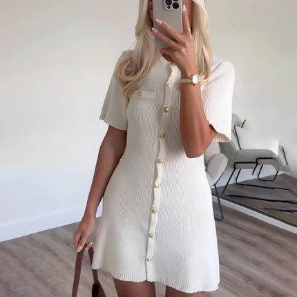 White Ribbed Knitted Mini Dress