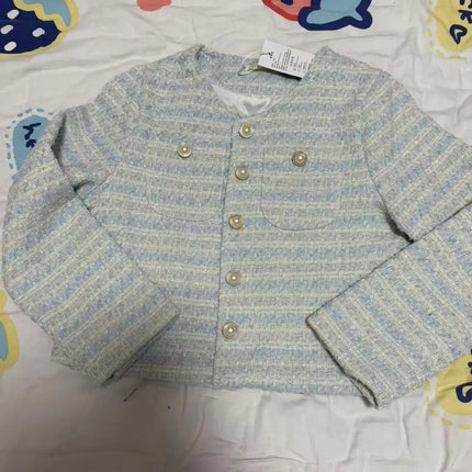 Women's Blue Plaid Tweed Jacket