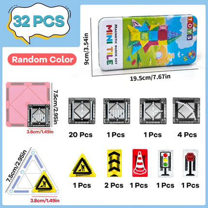 Magnetic Road Construction Blocks Set with Storage Box