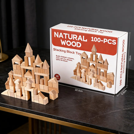 100-Piece Natural Wooden Building Blocks Set for Kids