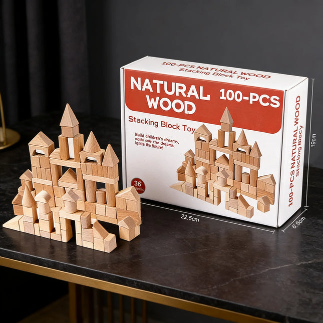 100-Piece Natural Wooden Building Blocks Set for Kids