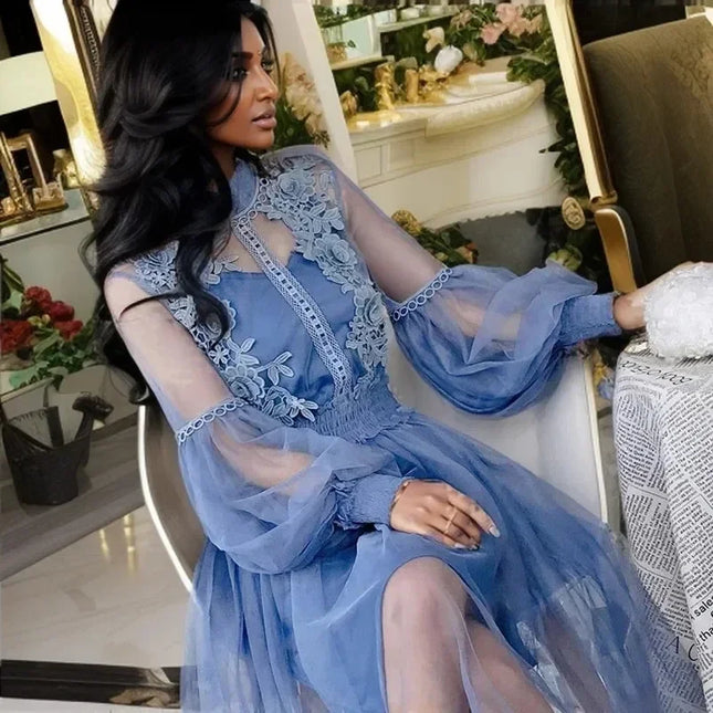 Lace Flower Mesh Two-Piece Dress