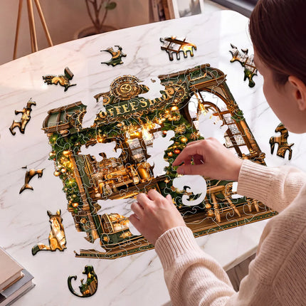 Christmas Coffee Shop Wooden Puzzle