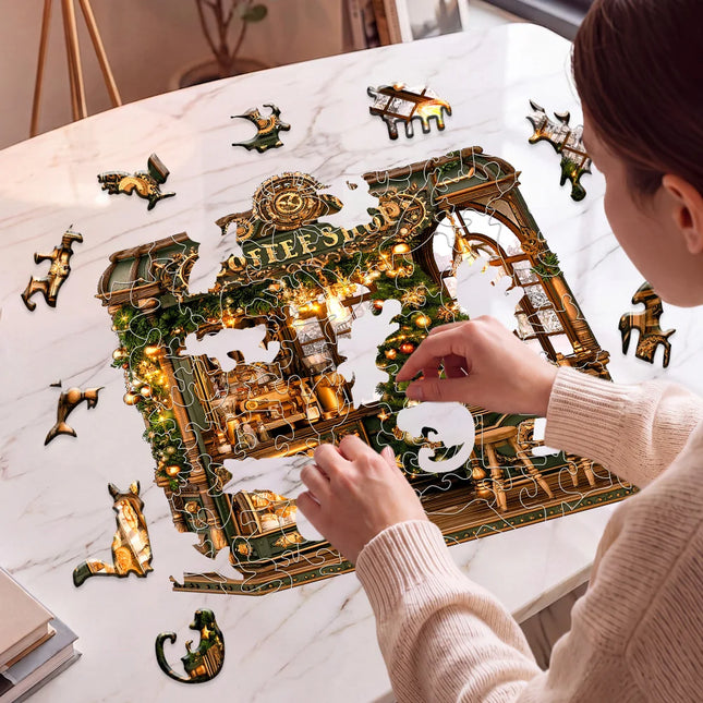 Christmas Coffee Shop Wooden Puzzle