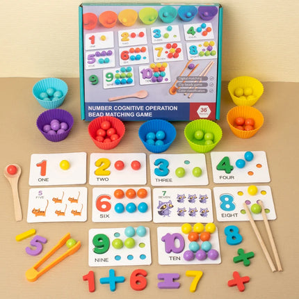 Wooden Color Sorting Beads and Bowls Learning Set