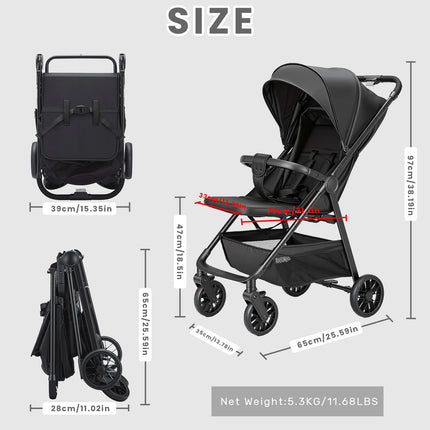 Compact Baby Stroller with Reclining Seat