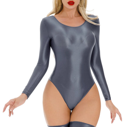 Women's Glossy Long-Sleeve Bodysuit