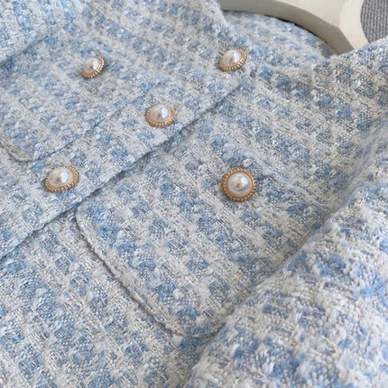 Women's Blue Plaid Tweed Jacket