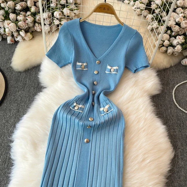 Knitted V-Neck Bodycon Maxi Dress