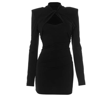 Hollow Out Mock Neck Mini Dress