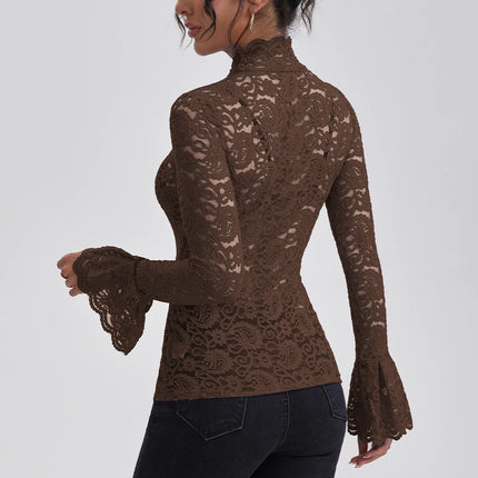 Lace Turtleneck Slim-Fit Blouse