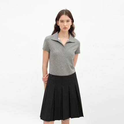 "Dublin" Lapel Straight Shoulder Slim Fit Short Sleeve T-shirt Tops Women