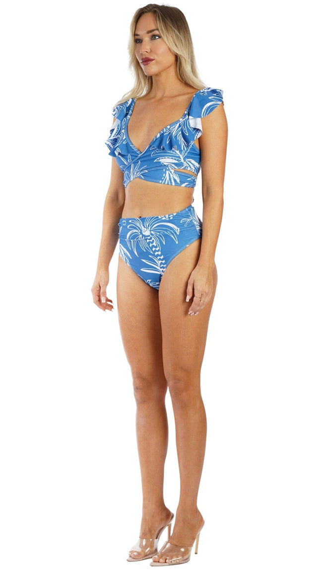 Wholesale Blue Ruffle Bikini Set with Matching Cover Ups | Resort Swimwear Supplier
