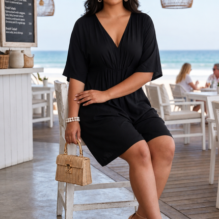Black Modal Blend Casual Romper