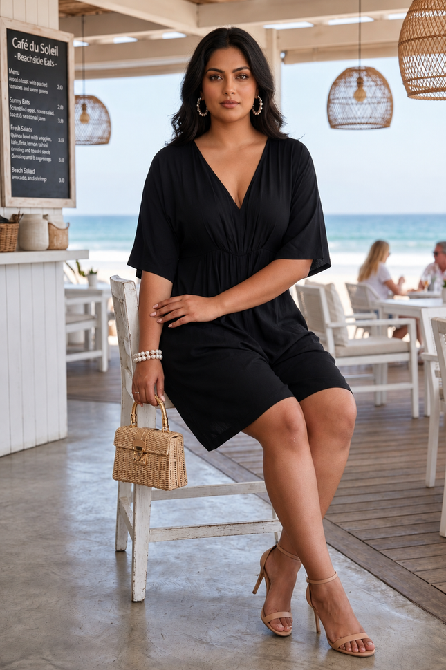 Black Modal Blend Casual Romper
