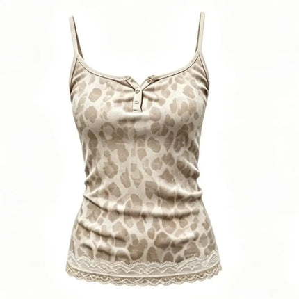 Women's Leopard Print Lace Crop Cami Top