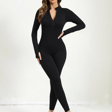 Women's Ribbed Zip-Front Workout Romper