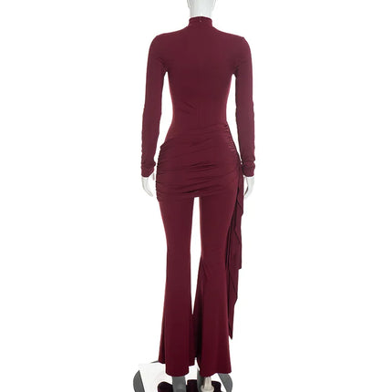 Women's Mock-Neck Cutout Flare-Leg Jumpsuit