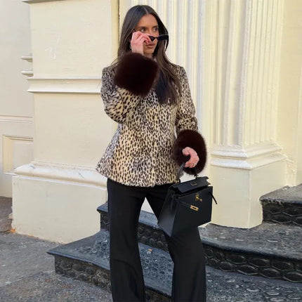 Women's Leopard Print Fur Jacket