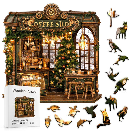 Christmas Coffee Shop Wooden Puzzle