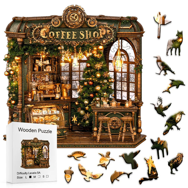 Christmas Coffee Shop Wooden Puzzle