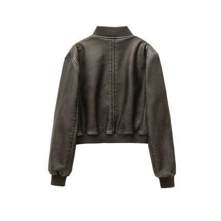 Women's Faux Leather Bomber Jacket