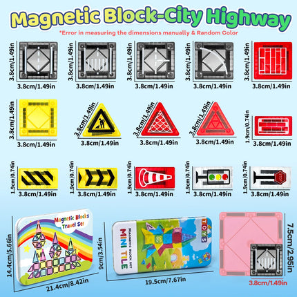 Magnetic Road Construction Blocks Set with Storage Box