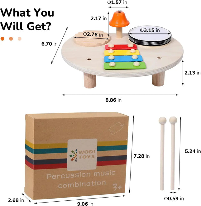 Wooden Xylophone and Drum Set