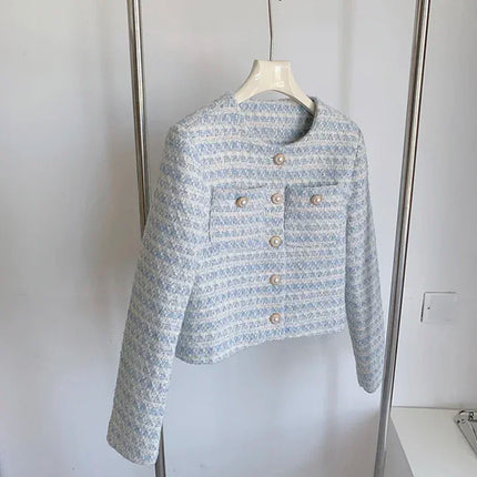 Women's Blue Plaid Tweed Jacket