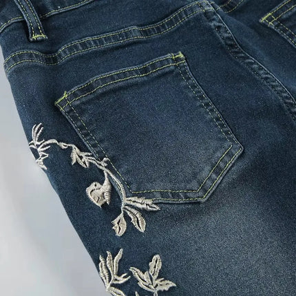 Retro Floral Embroidered Flare Jeans