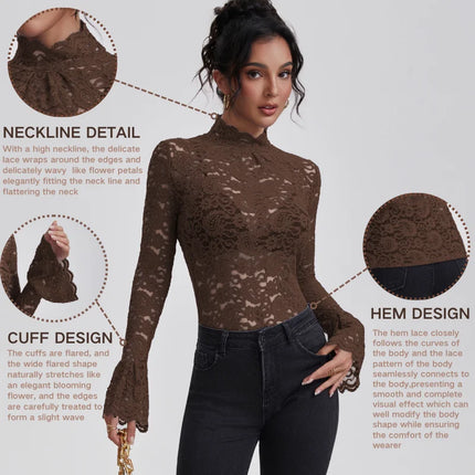 Lace Turtleneck Slim-Fit Blouse