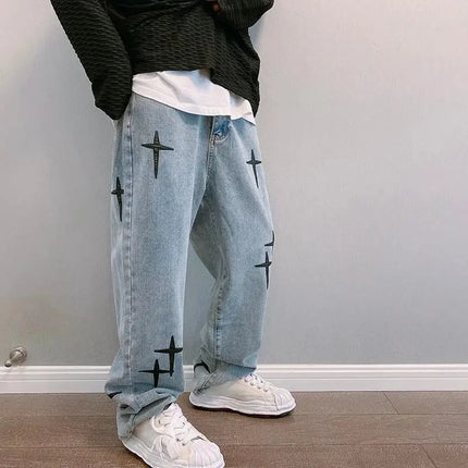Men’s Printed Baggy Wide-Leg Jeans