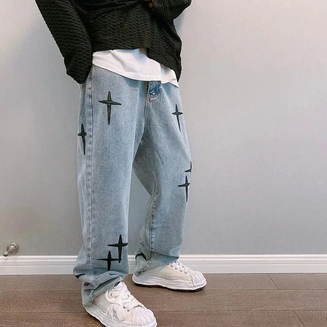 Men’s Printed Baggy Wide-Leg Jeans