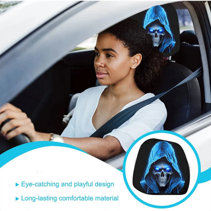 Blue Skull Car Headrest Cover
