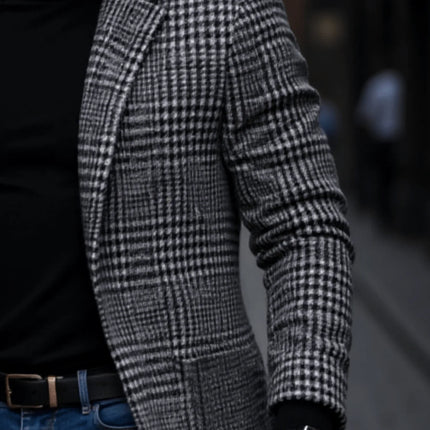 Men’s Warm Houndstooth Trench Coat