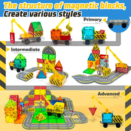 Magnetic Road Construction Building Blocks Set for Kids