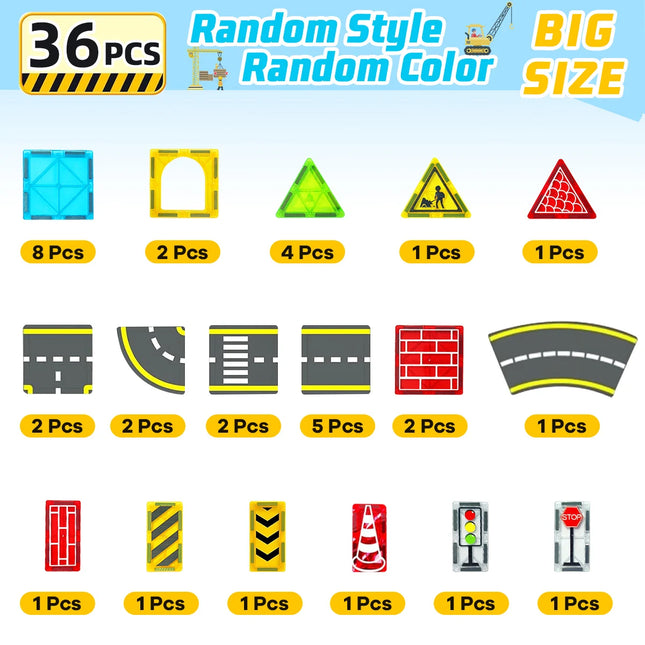 Magnetic Road Construction Building Blocks Set for Kids