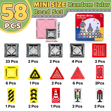Magnetic Road Construction Blocks Set with Storage Box